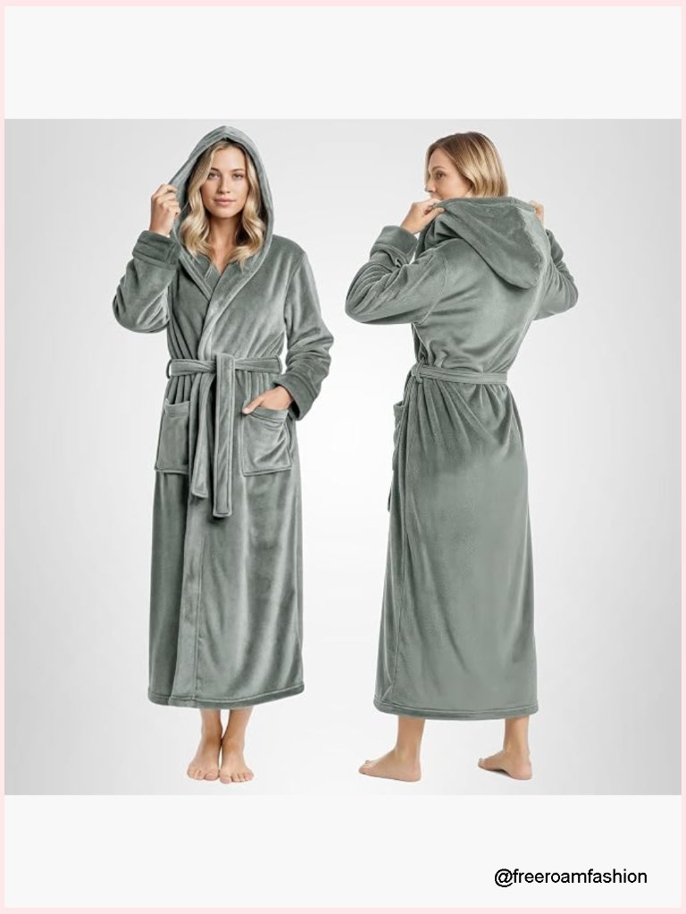 Plush Hooded Fleece Robe With Pockets & Tie Belt